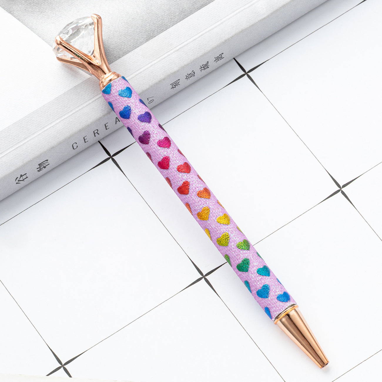 Wholesale Metal Glitter Love Heart Rotating Ballpoint Pen